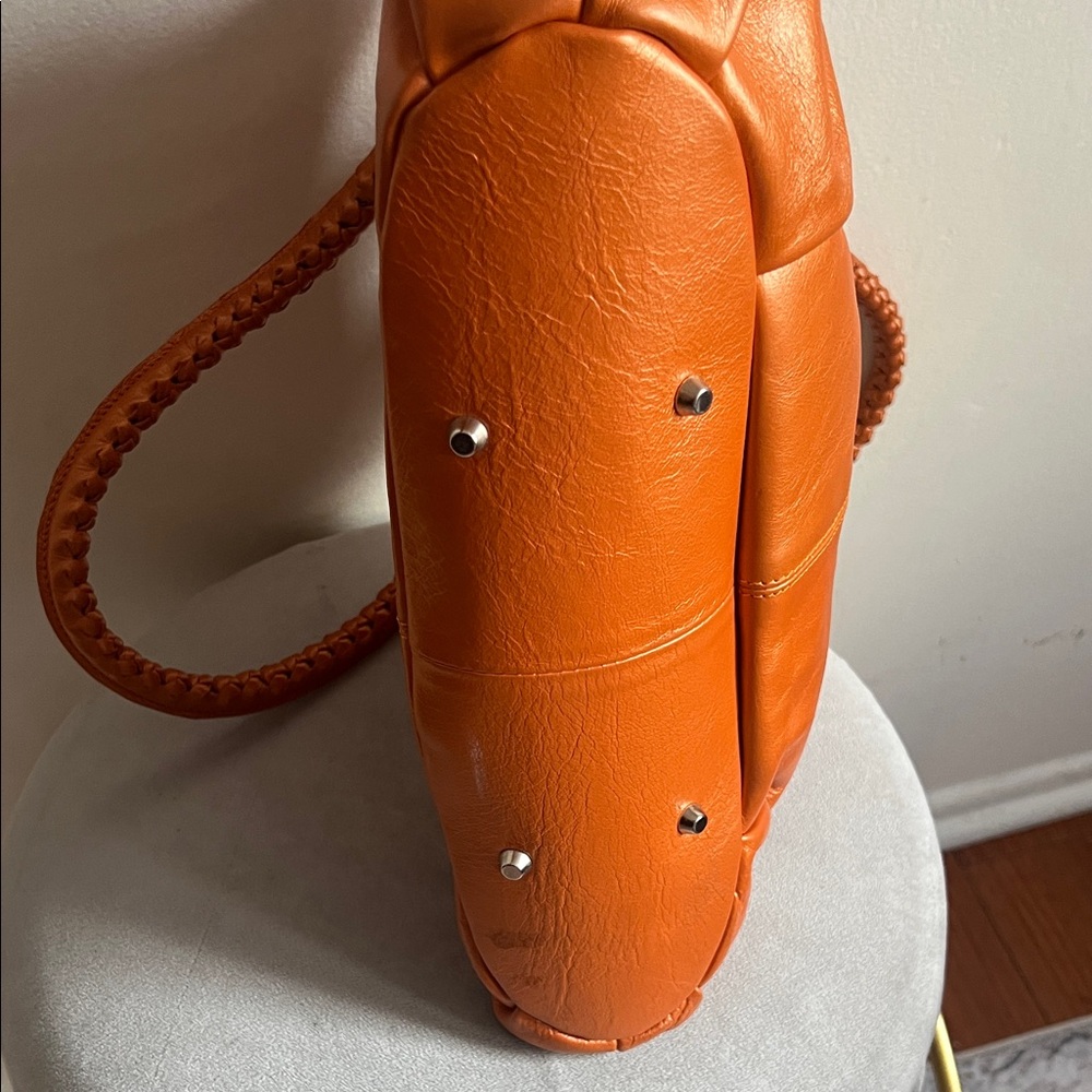 Paolo Masi Orange Braided-Handle Leather Shoulder Bag - Picture 8 of 10